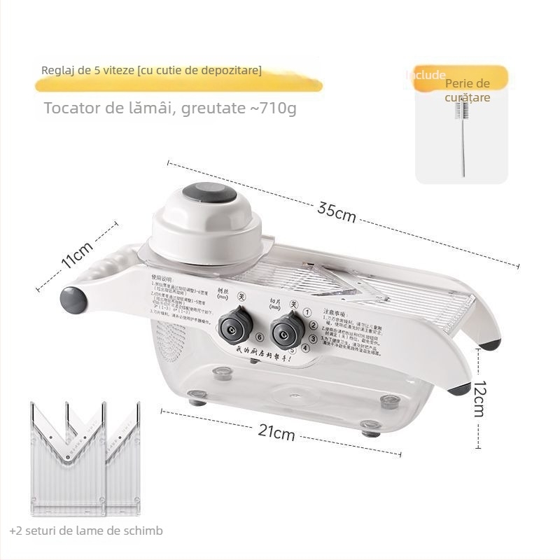 Tăietor universal de legume pentru uz casnic, cu funcție automată, grosime reglabilă a cartofilor, feliator de lămâie și feliator de fructe; din plastic