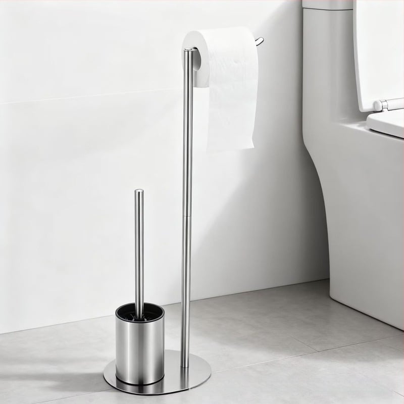 Suport pentru periuța de toaletă și hârtie igienică din oțel inoxidabil, montaj pe podea, formă ovală, finisaj periat
