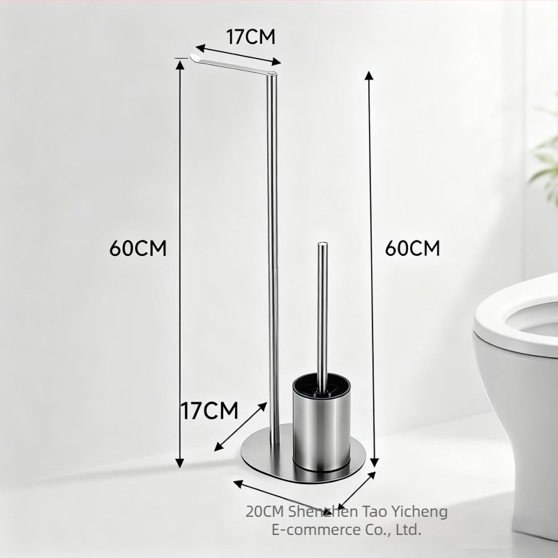 Suport pentru periuța de toaletă și hârtie igienică din oțel inoxidabil, montaj pe podea, formă ovală, finisaj periat