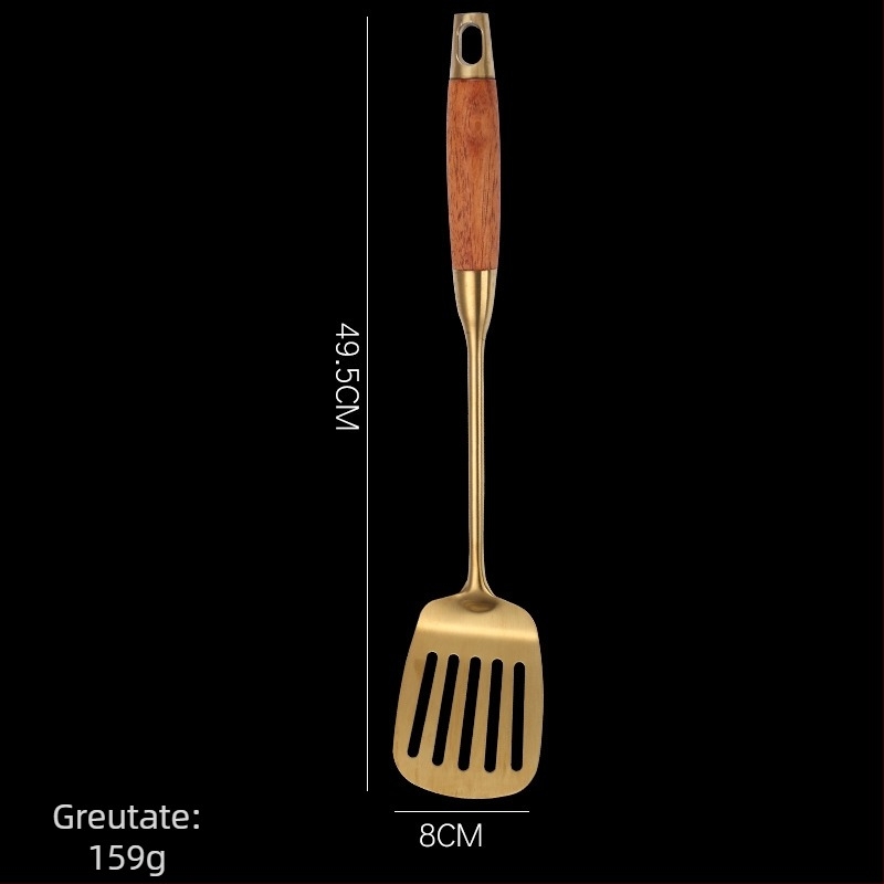Set de ustensile bucătărie din oțel inoxidabil 304, mâner din lemn de pere – rezistent la temperaturi înalte, anti-arși, include spatule și linguri