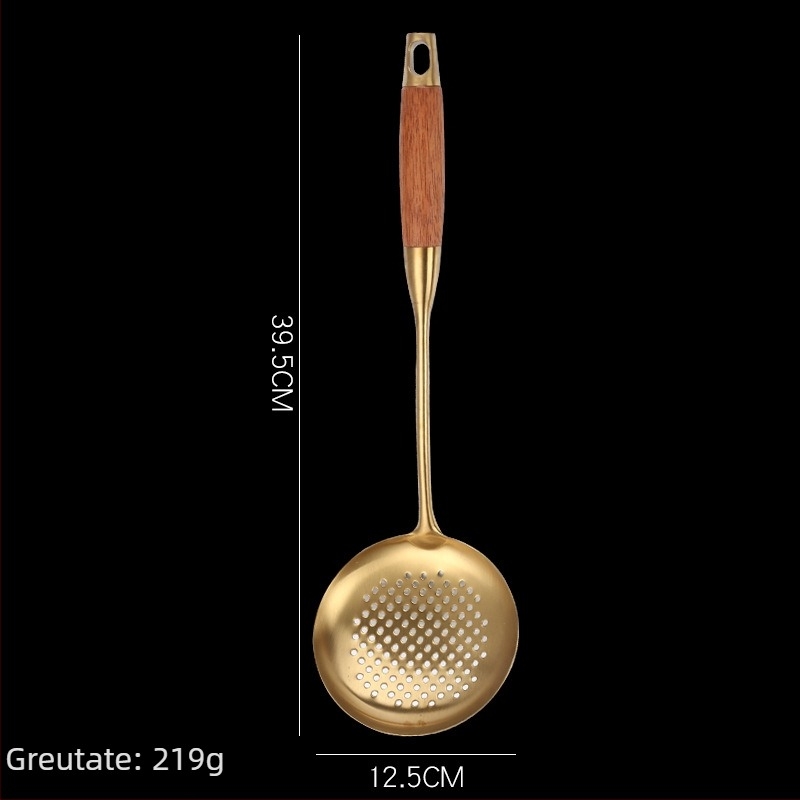 Set de ustensile bucătărie din oțel inoxidabil 304, mâner din lemn de pere – rezistent la temperaturi înalte, anti-arși, include spatule și linguri