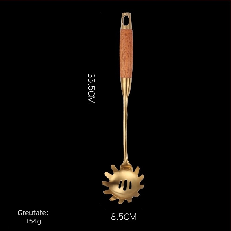 Set de ustensile bucătărie din oțel inoxidabil 304, mâner din lemn de pere – rezistent la temperaturi înalte, anti-arși, include spatule și linguri