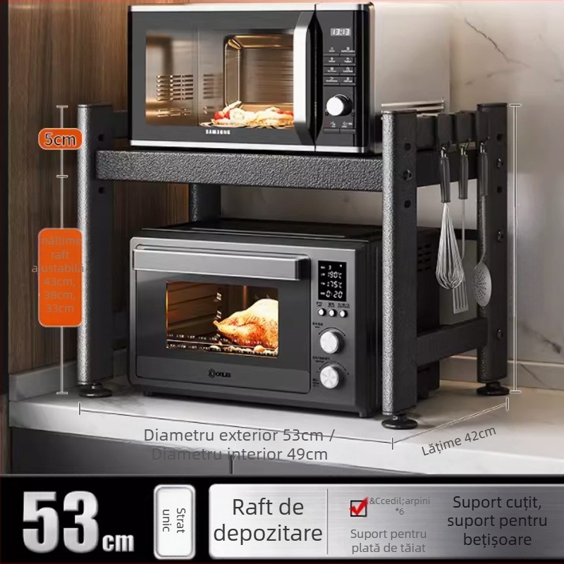 Raft telescopic de depozitare pentru bucătărie, pentru cuptor cu microunde și cuptor de pe blat, din metal, cu un sau două etaje, stil Nordic