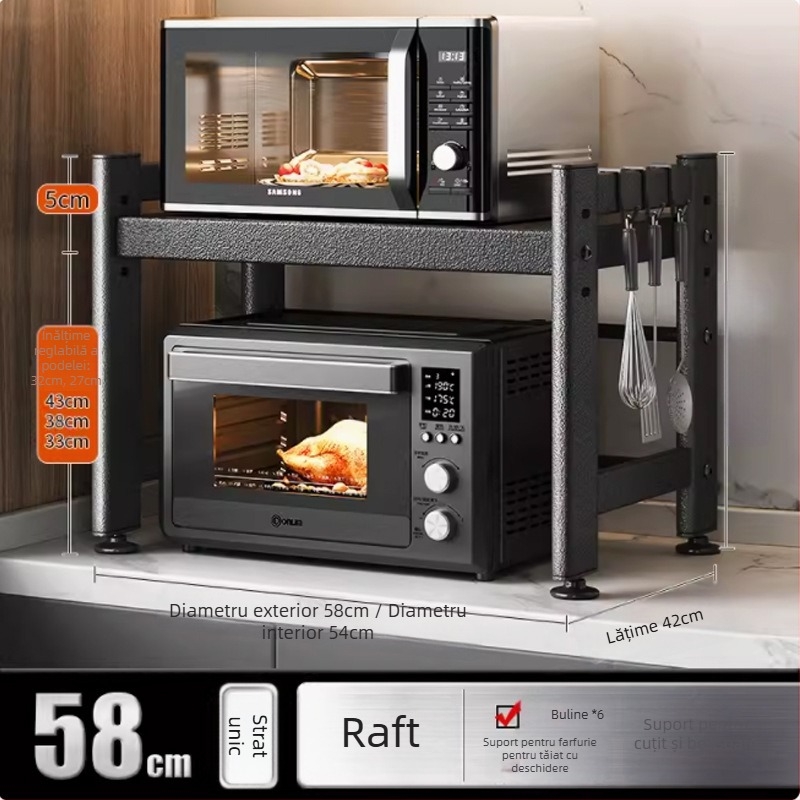 Raft telescopic de depozitare pentru bucătărie, pentru cuptor cu microunde și cuptor de pe blat, din metal, cu un sau două etaje, stil Nordic