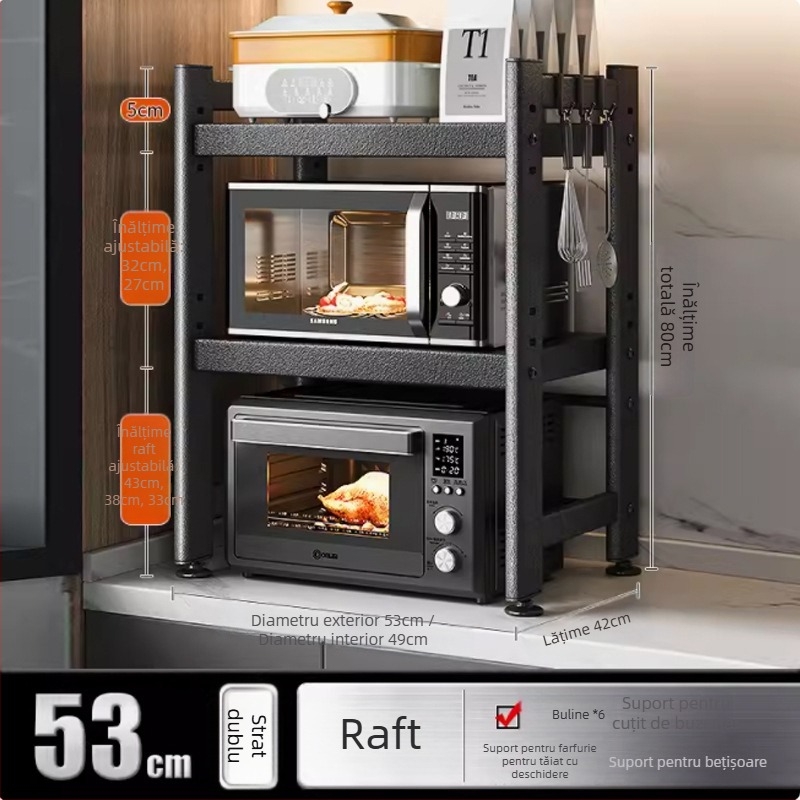 Raft telescopic de depozitare pentru bucătărie, pentru cuptor cu microunde și cuptor de pe blat, din metal, cu un sau două etaje, stil Nordic