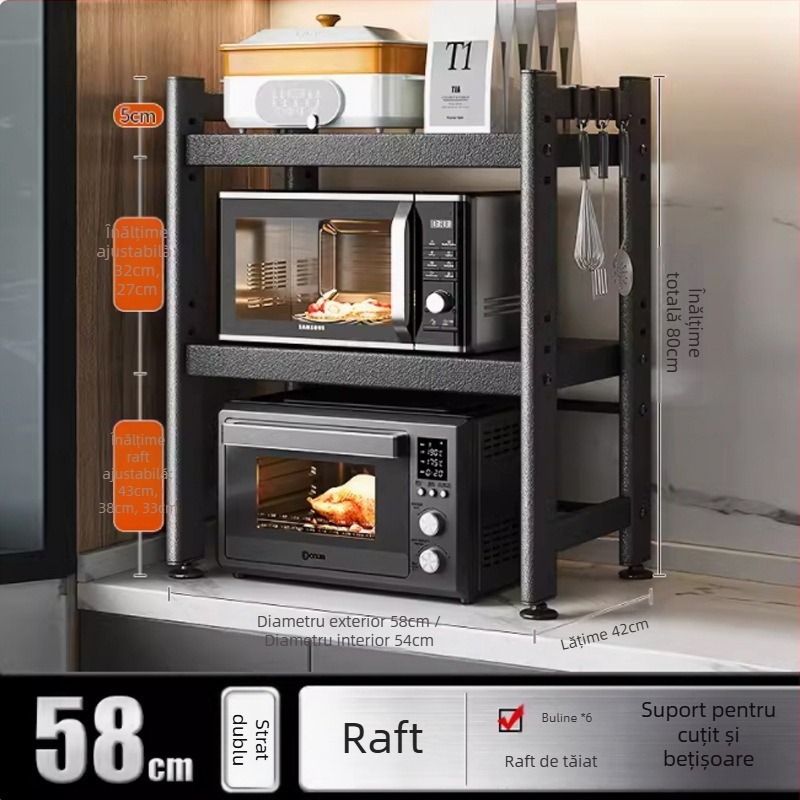 Raft telescopic de depozitare pentru bucătărie, pentru cuptor cu microunde și cuptor de pe blat, din metal, cu un sau două etaje, stil Nordic