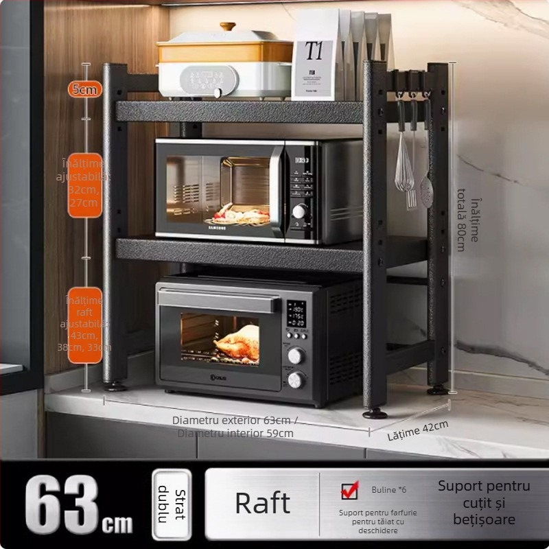 Raft telescopic de depozitare pentru bucătărie, pentru cuptor cu microunde și cuptor de pe blat, din metal, cu un sau două etaje, stil Nordic