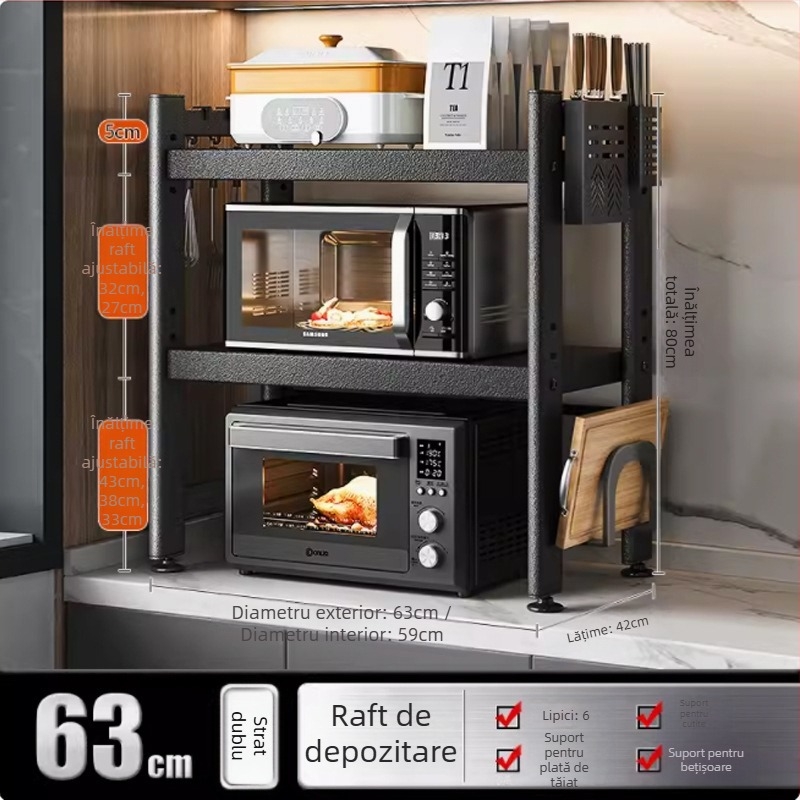 Raft telescopic de depozitare pentru bucătărie, pentru cuptor cu microunde și cuptor de pe blat, din metal, cu un sau două etaje, stil Nordic