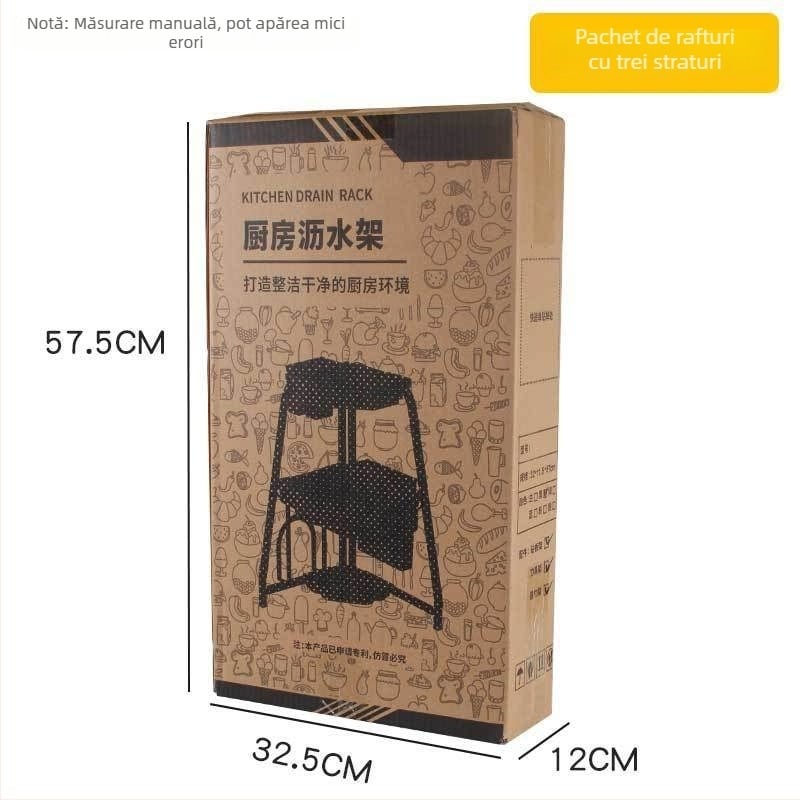 Raft de vase pentru chiuvetă, colț, pliabil, triunghiular, multifuncțional, din oțel carbon