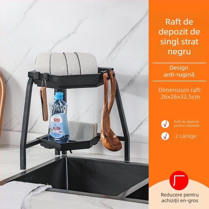 Raft de vase pentru chiuvetă, colț, pliabil, triunghiular, multifuncțional, din oțel carbon