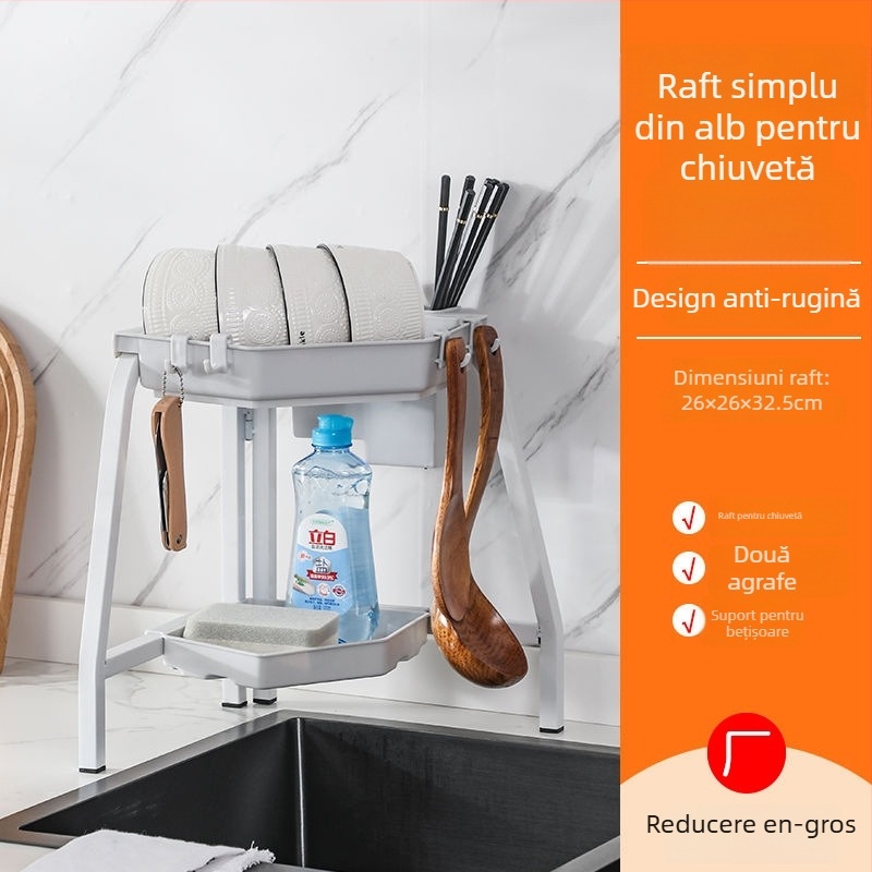 Raft de vase pentru chiuvetă, colț, pliabil, triunghiular, multifuncțional, din oțel carbon