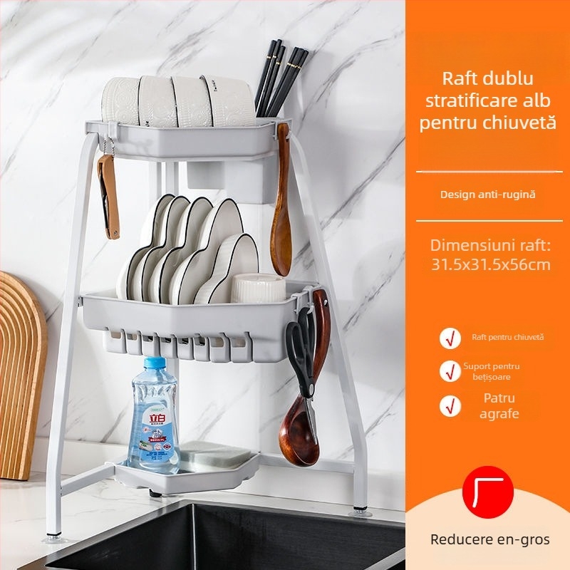Raft de vase pentru chiuvetă, colț, pliabil, triunghiular, multifuncțional, din oțel carbon