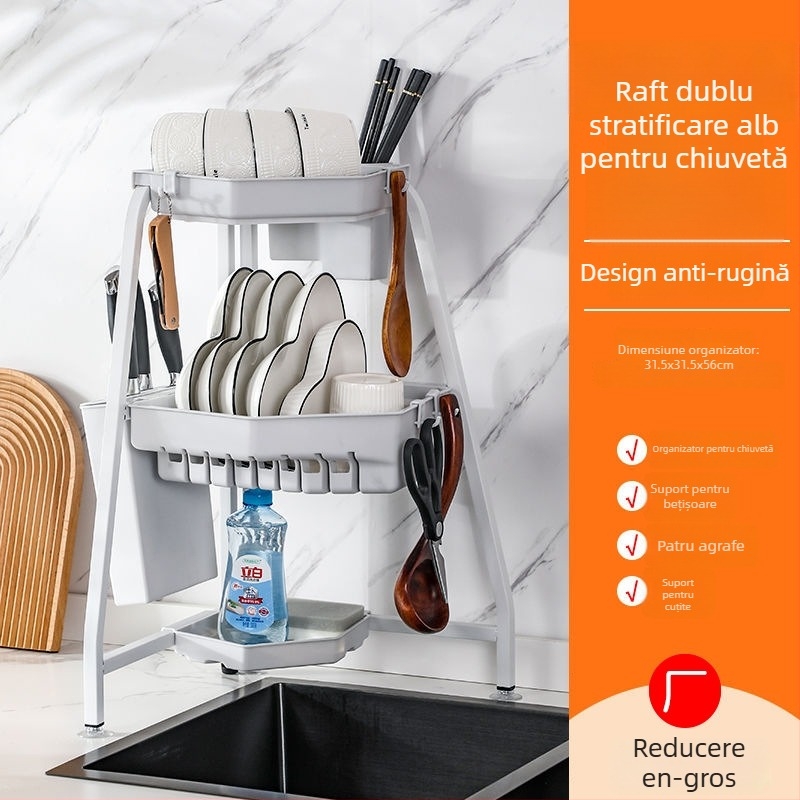 Raft de vase pentru chiuvetă, colț, pliabil, triunghiular, multifuncțional, din oțel carbon