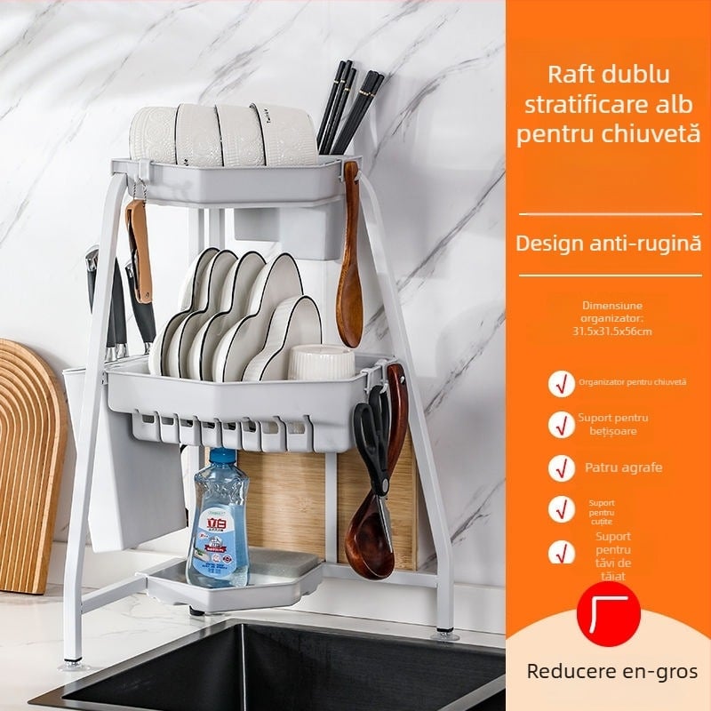 Raft de vase pentru chiuvetă, colț, pliabil, triunghiular, multifuncțional, din oțel carbon