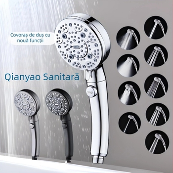 Cap de duș portabil din ABS, modelul C-2501, montare prin înșurubare, formă rotundă, design modern minimalist; funcții: pulverizare, masaj, bule, ploaie; personalizare disponibilă