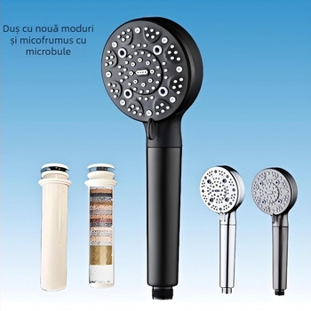 Cap de duș portabil din ABS, modelul C-2501, montare prin înșurubare, formă rotundă, design modern minimalist; funcții: pulverizare, masaj, bule, ploaie; personalizare disponibilă