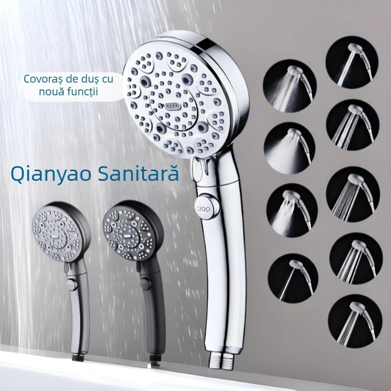 Cap de duș portabil din ABS, modelul C-2501, montare prin înșurubare, formă rotundă, design modern minimalist; funcții: pulverizare, masaj, bule, ploaie; personalizare disponibilă