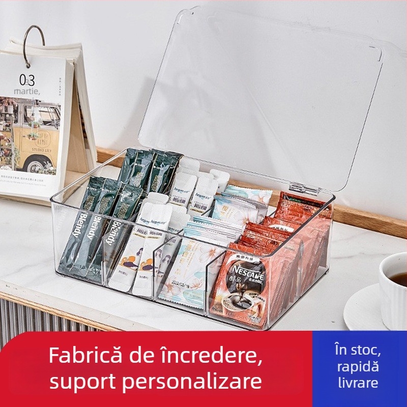 Box de depozitare pentru birou cu capac, PET plastic, model 313, 12 L, cu separatoare