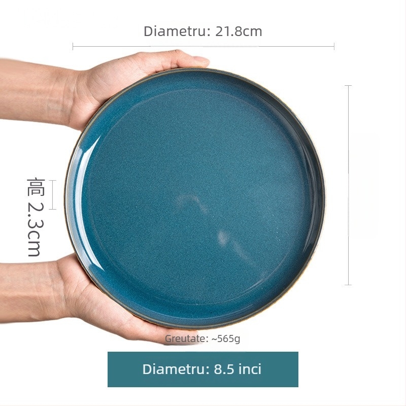 Set de veselă ceramică din porțelan — boluri și farfurii rotunde, potrivit pentru cuptorul cu microunde, finisaj glazură la cuptor, stil lux-retro discret