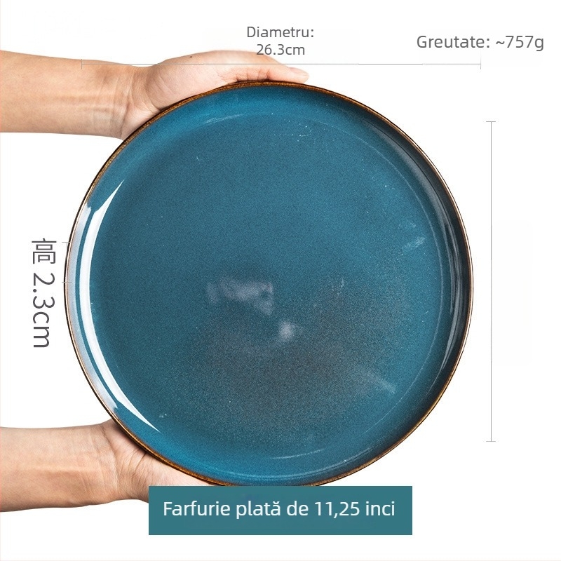 Set de veselă ceramică din porțelan — boluri și farfurii rotunde, potrivit pentru cuptorul cu microunde, finisaj glazură la cuptor, stil lux-retro discret