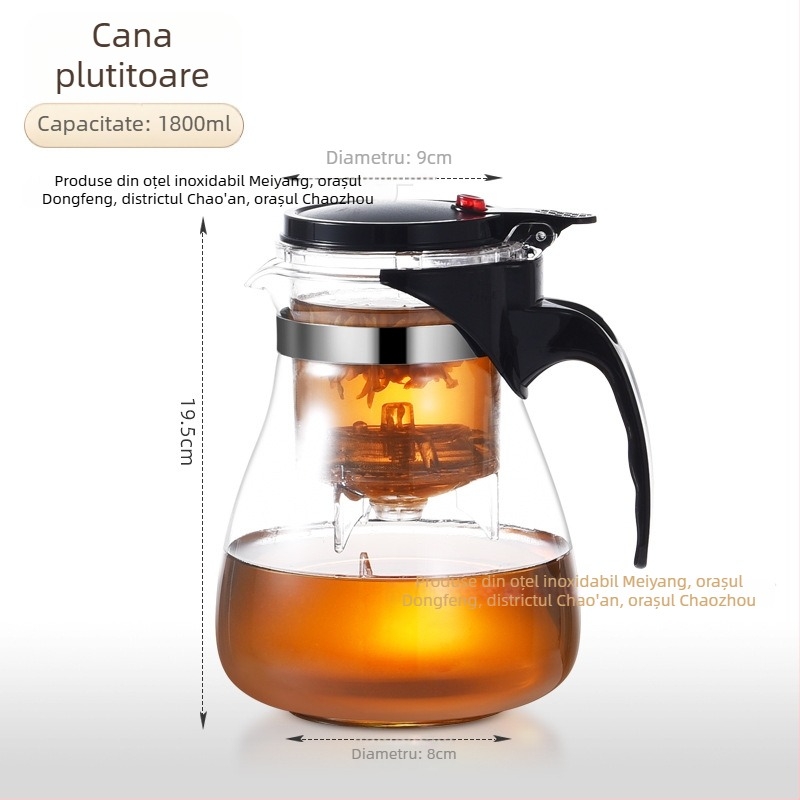 Ceainic din sticlă cu filtru integrat – rezistent la temperatură, design modern minimalist