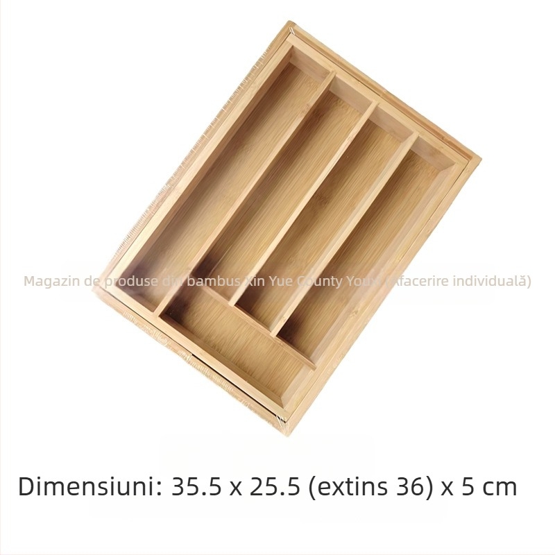 Organizator tacâmuri în sertarul bucătăriei din bambus, cu divizor telescopic — stil modern minimalist, utilizare casnică