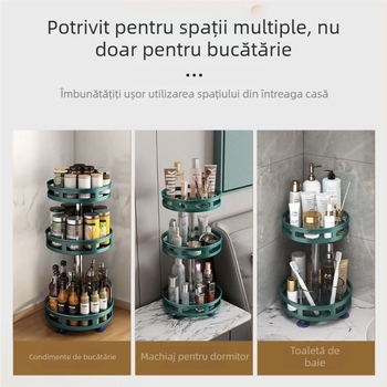 Raft rotativ 360° pentru condimente, ulei, sos și oțet, din plastic, montaj fără găuri, poliță de depozitare demontabilă