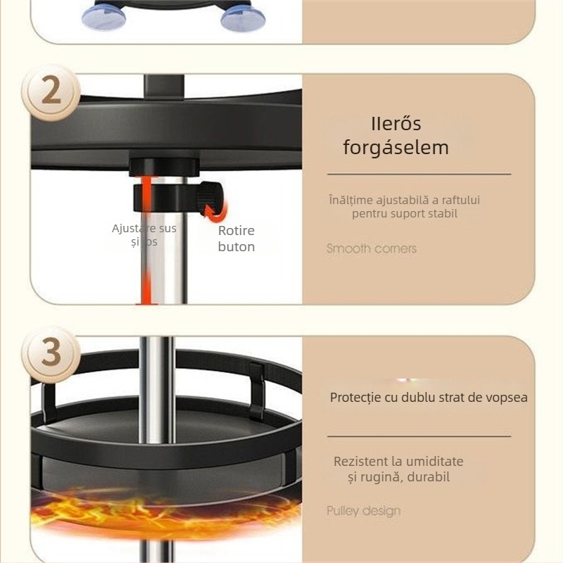 Raft rotativ 360° pentru condimente, ulei, sos și oțet, din plastic, montaj fără găuri, poliță de depozitare demontabilă