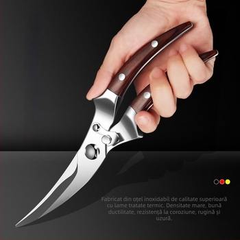 Foarfece de bucătărie multifuncționale pentru oase de pui, cu lame din oțel inoxidabil 430 și mâner din lemn, brand AKL, posibilitate de etichetare privată, lansare pe piață în 2024