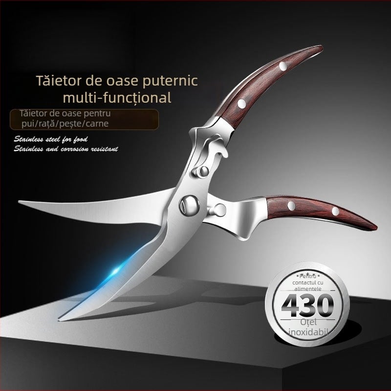 Foarfece de bucătărie multifuncționale pentru oase de pui, cu lame din oțel inoxidabil 430 și mâner din lemn, brand AKL, posibilitate de etichetare privată, lansare pe piață în 2024