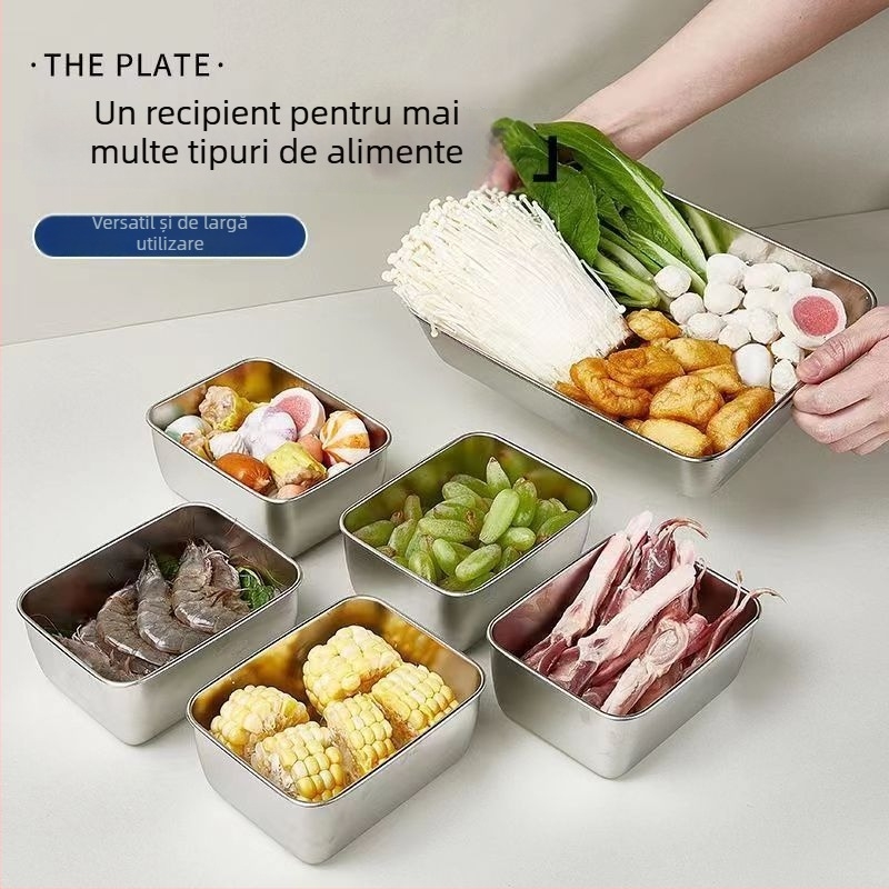 Cutie din oțel inoxidabil pentru frigider, dreptunghiulară, cu capac etanș pentru conservare alimentară