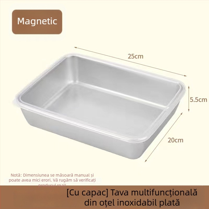 Cutie din oțel inoxidabil pentru frigider, dreptunghiulară, cu capac etanș pentru conservare alimentară
