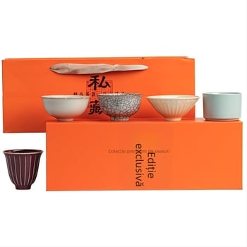 Set de ceai din porțelan Dehua, stil chinezesc nou, glazură monocromă, cutie cadou