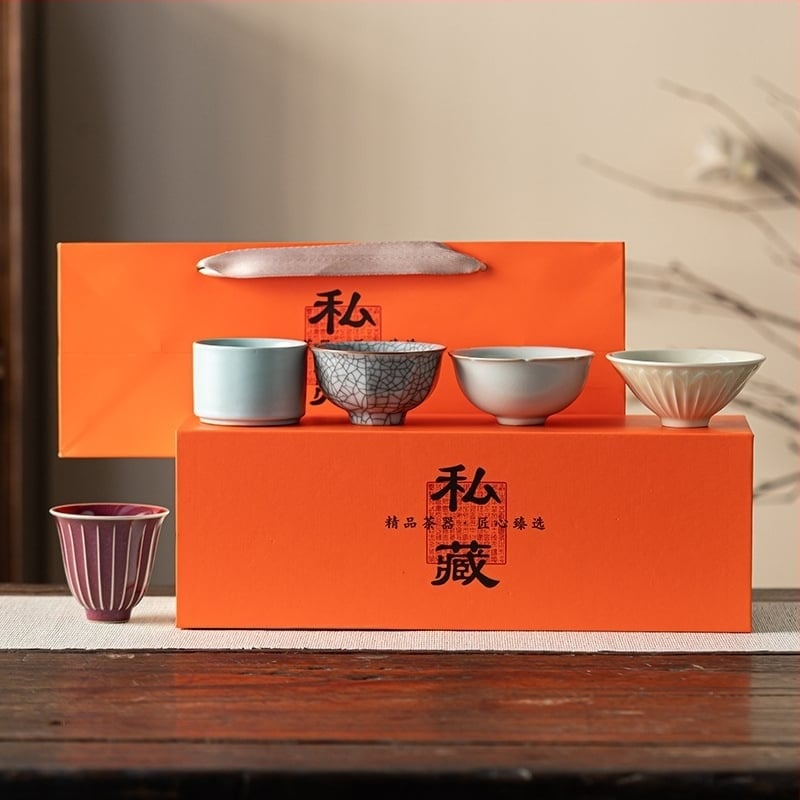 Set de ceai din porțelan Dehua, stil chinezesc nou, glazură monocromă, cutie cadou