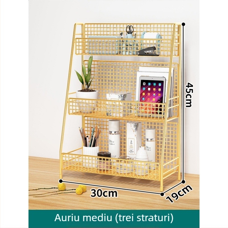 Raft de depozitare pentru birou, oțel carbon, 4 niveluri, design minimalist modern, montaj la birou, fără asamblare