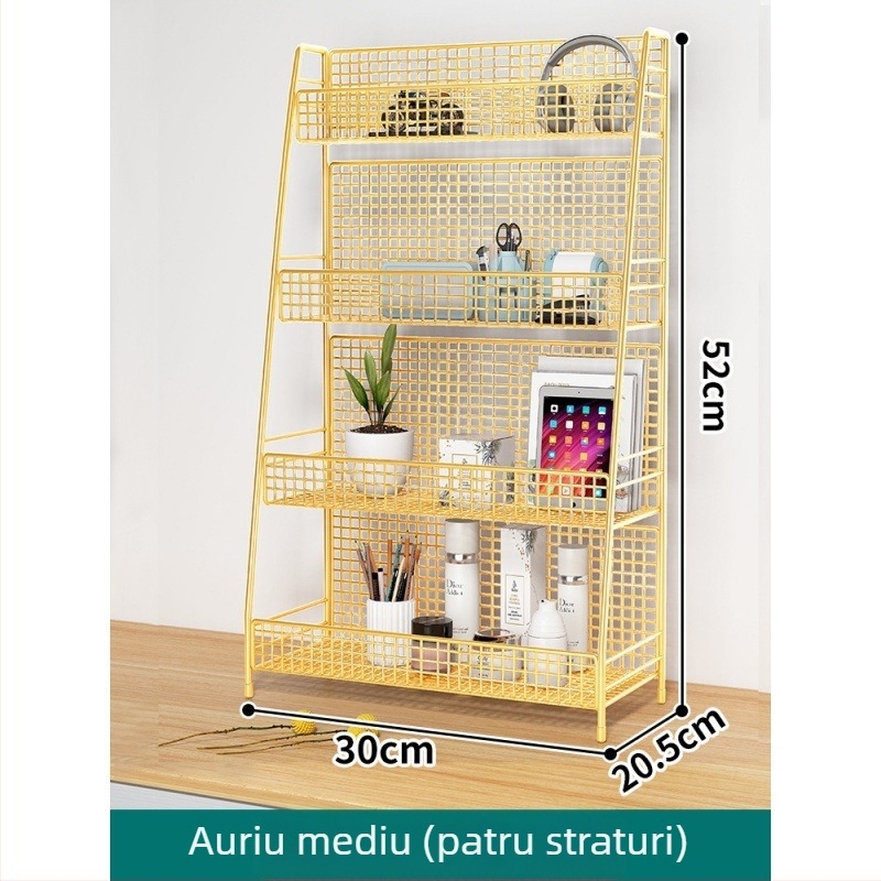 Raft de depozitare pentru birou, oțel carbon, 4 niveluri, design minimalist modern, montaj la birou, fără asamblare