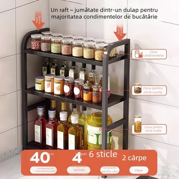 Raft de depozitare pentru condimente, pentru blat, 3 etaje, multifuncțional, organizator pentru ulei, sare, sosuri și oțet
