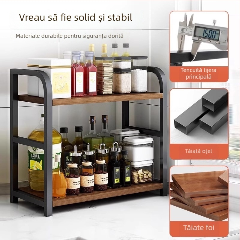 Raft de depozitare pentru condimente, pentru blat, 3 etaje, multifuncțional, organizator pentru ulei, sare, sosuri și oțet