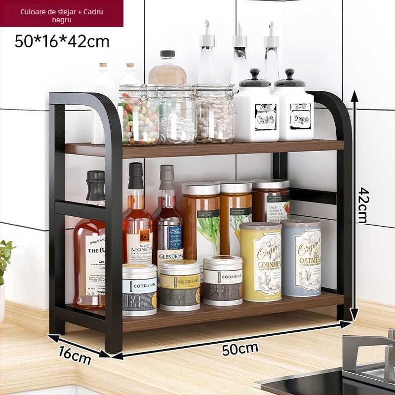 Raft de depozitare pentru condimente, pentru blat, 3 etaje, multifuncțional, organizator pentru ulei, sare, sosuri și oțet