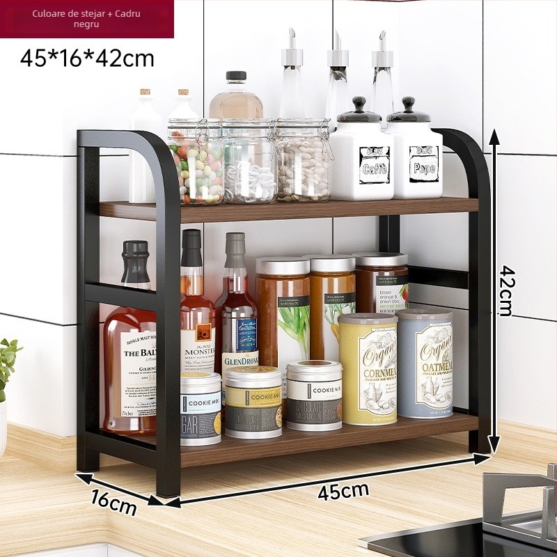 Raft de depozitare pentru condimente, pentru blat, 3 etaje, multifuncțional, organizator pentru ulei, sare, sosuri și oțet