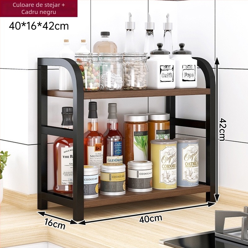 Raft de depozitare pentru condimente, pentru blat, 3 etaje, multifuncțional, organizator pentru ulei, sare, sosuri și oțet