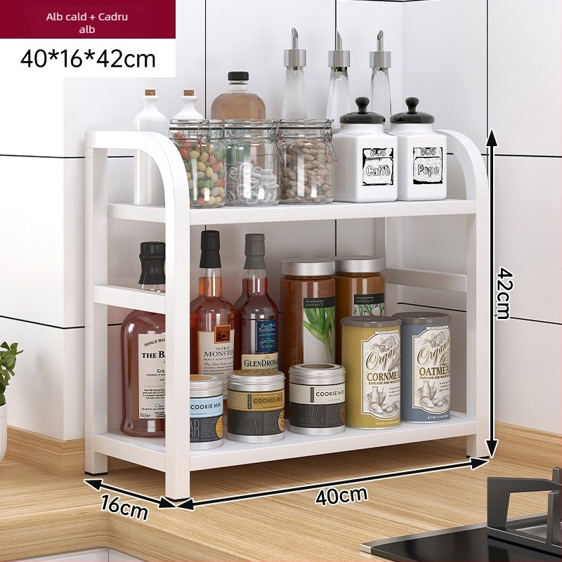 Raft de depozitare pentru condimente, pentru blat, 3 etaje, multifuncțional, organizator pentru ulei, sare, sosuri și oțet