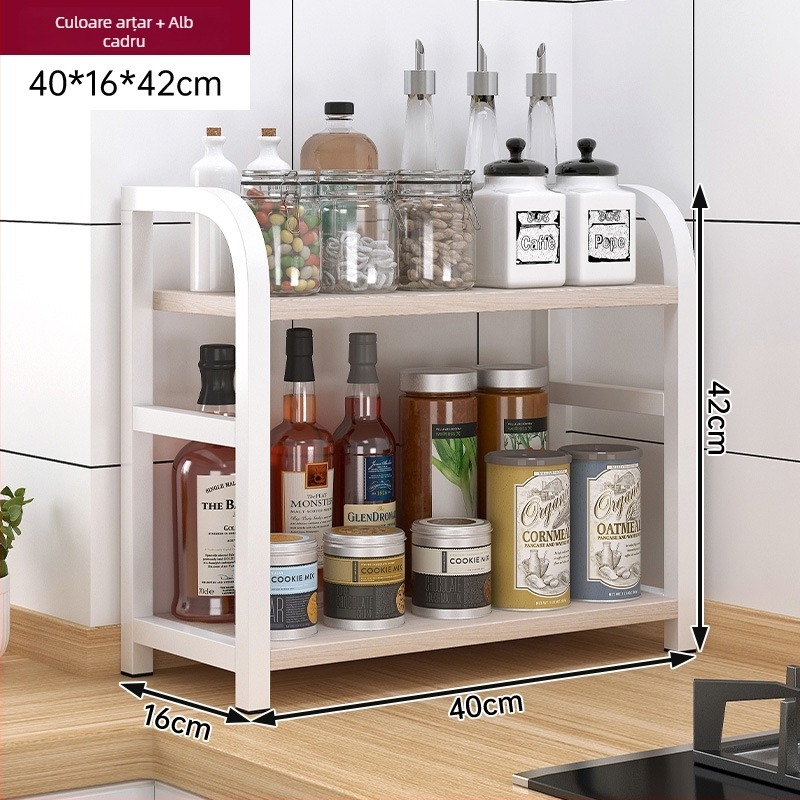 Raft de depozitare pentru condimente, pentru blat, 3 etaje, multifuncțional, organizator pentru ulei, sare, sosuri și oțet