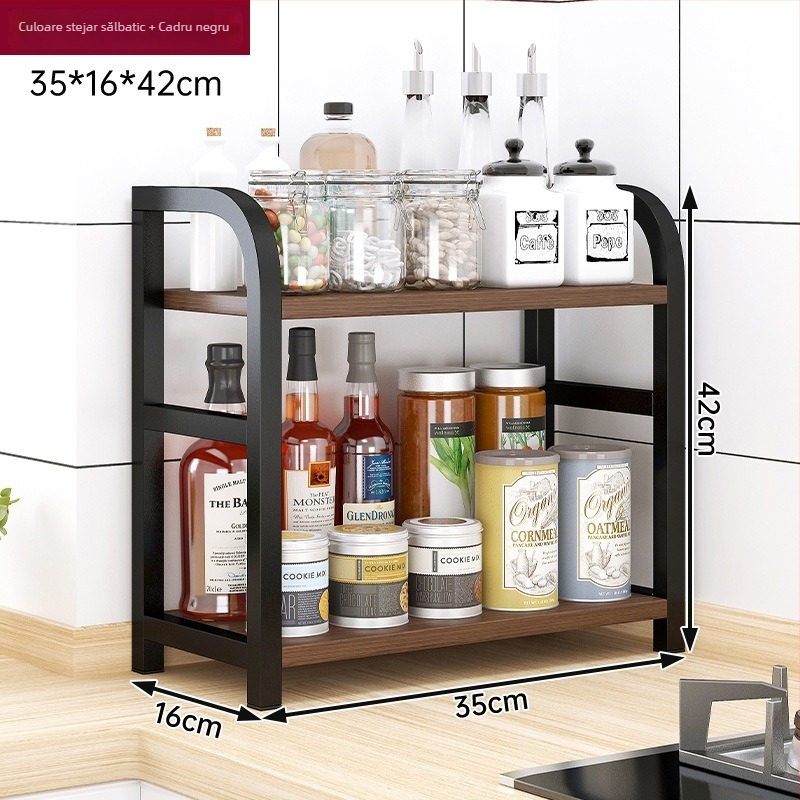 Raft de depozitare pentru condimente, pentru blat, 3 etaje, multifuncțional, organizator pentru ulei, sare, sosuri și oțet