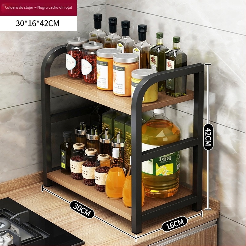 Raft de depozitare pentru condimente, pentru blat, 3 etaje, multifuncțional, organizator pentru ulei, sare, sosuri și oțet