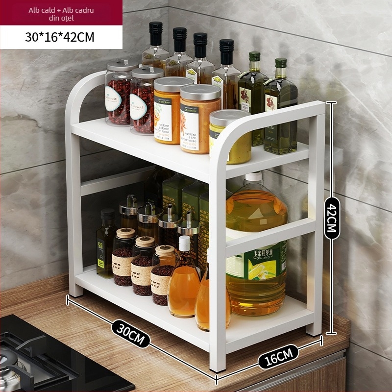 Raft de depozitare pentru condimente, pentru blat, 3 etaje, multifuncțional, organizator pentru ulei, sare, sosuri și oțet