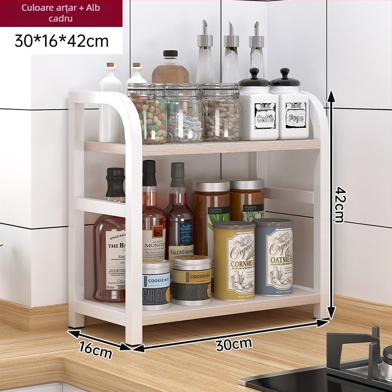Raft de depozitare pentru condimente, pentru blat, 3 etaje, multifuncțional, organizator pentru ulei, sare, sosuri și oțet