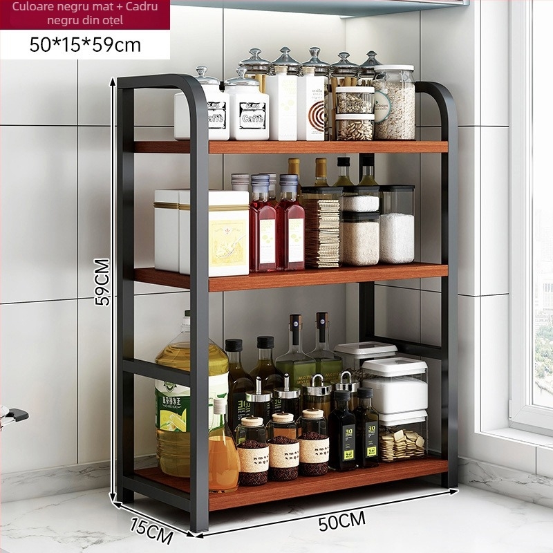 Raft de depozitare pentru condimente, pentru blat, 3 etaje, multifuncțional, organizator pentru ulei, sare, sosuri și oțet