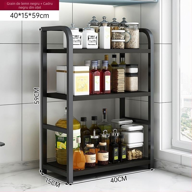 Raft de depozitare pentru condimente, pentru blat, 3 etaje, multifuncțional, organizator pentru ulei, sare, sosuri și oțet