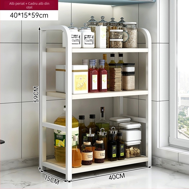 Raft de depozitare pentru condimente, pentru blat, 3 etaje, multifuncțional, organizator pentru ulei, sare, sosuri și oțet